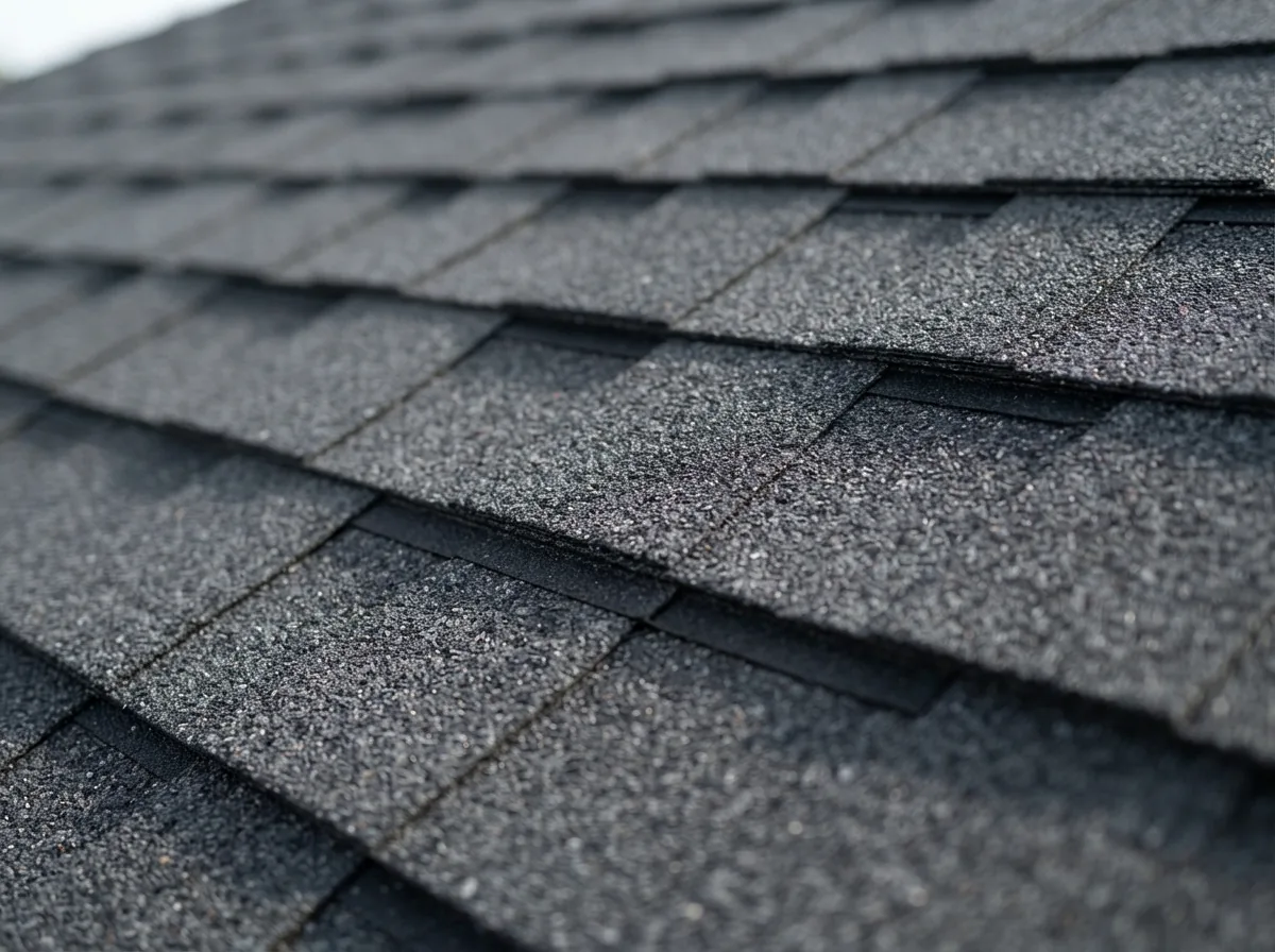 Close-up of dark architectural asphalt roof shingles