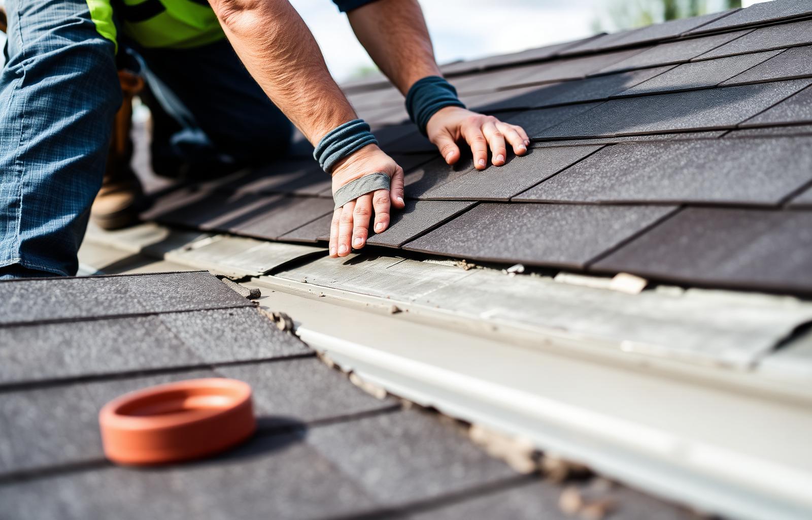 Roof damage repair in Hollister CA fixing missing shingles and flashing failures